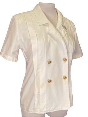 Vintage White Double-Breasted Short Sleeve Button-Down Top